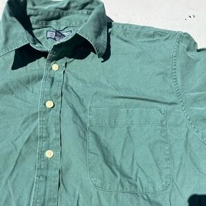 Men's Structure Shirt Green Solid L Hawaiian Tropical Luau Surf Business Casual